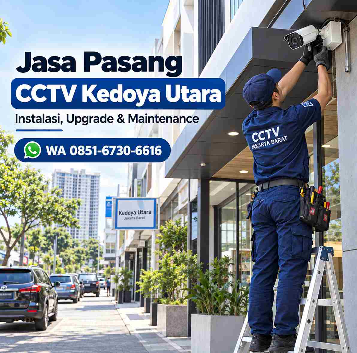 Teknisi jasa pasang CCTV Kedoya Utara memasang kamera CCTV di area Kebon Jeruk Jakarta Barat