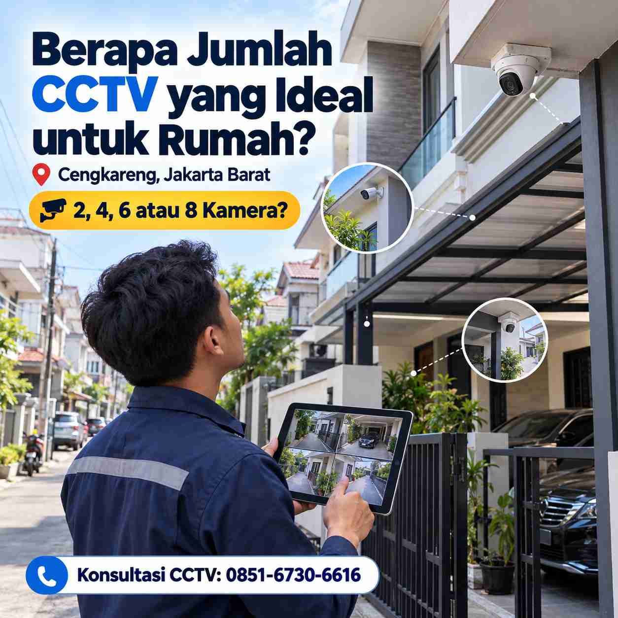 Teknisi mengecek jumlah CCTV ideal untuk rumah di Cengkareng Jakarta Barat