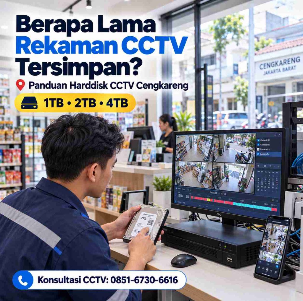 Teknisi mengecek kapasitas harddisk dan lama penyimpanan rekaman CCTV rumah dan usaha di Cengkareng Jakarta Barat