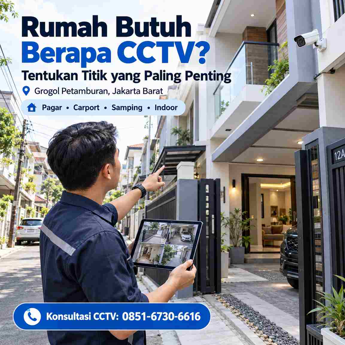 Teknisi menentukan jumlah dan titik pemasangan CCTV rumah di Grogol Petamburan Jakarta Barat