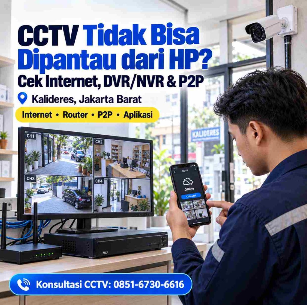Teknisi mengecek CCTV yang tidak bisa dipantau dari HP di Kalideres Jakarta Barat