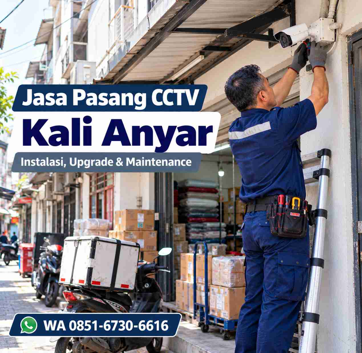 Teknisi jasa pasang CCTV Kali Anyar memasang kamera CCTV di area home industry Tambora Jakarta Barat