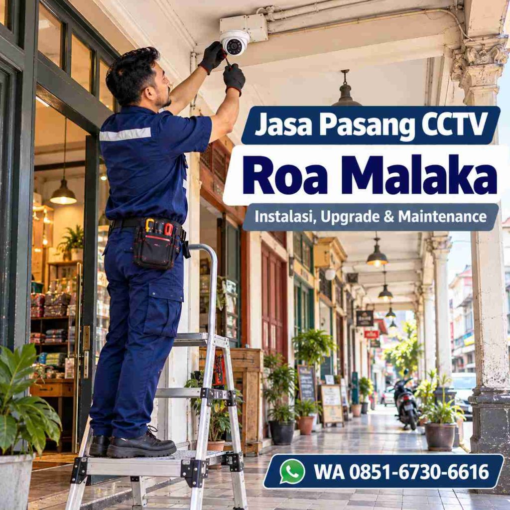 Teknisi jasa pasang CCTV Roa Malaka memasang kamera CCTV di koridor ruko kawasan Tambora Jakarta Barat